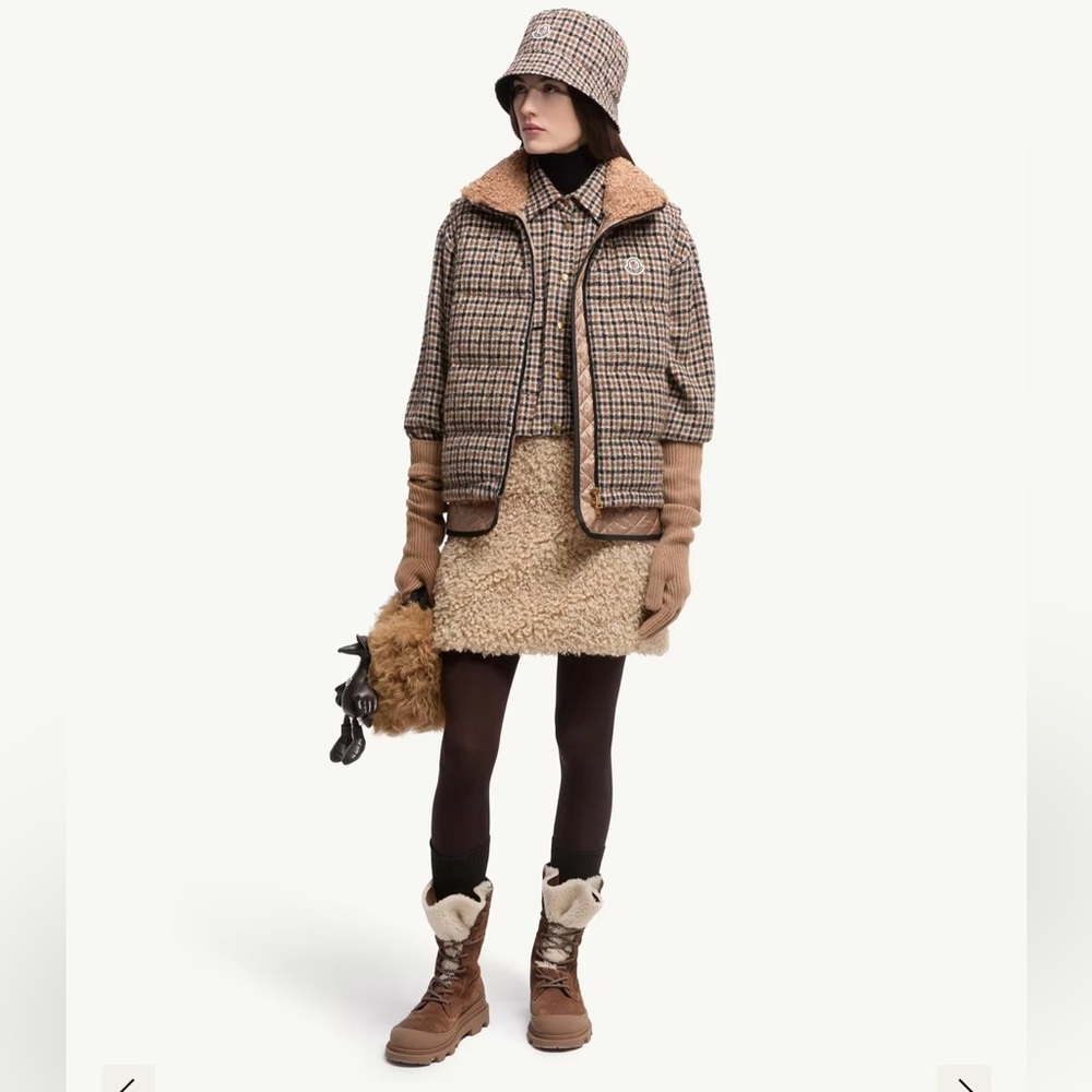 Moncler Woman’s Black and Brown Checkered Vest Down Authentic